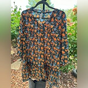 Fall Floral Midi Bohemian Dress. Size L